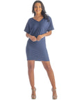 Solid Color Loose Fit V Neck T Shirt Style Womens Knee Length Dress