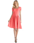 Womens Scoop Neck Knee Length Pleated Pocket Dress