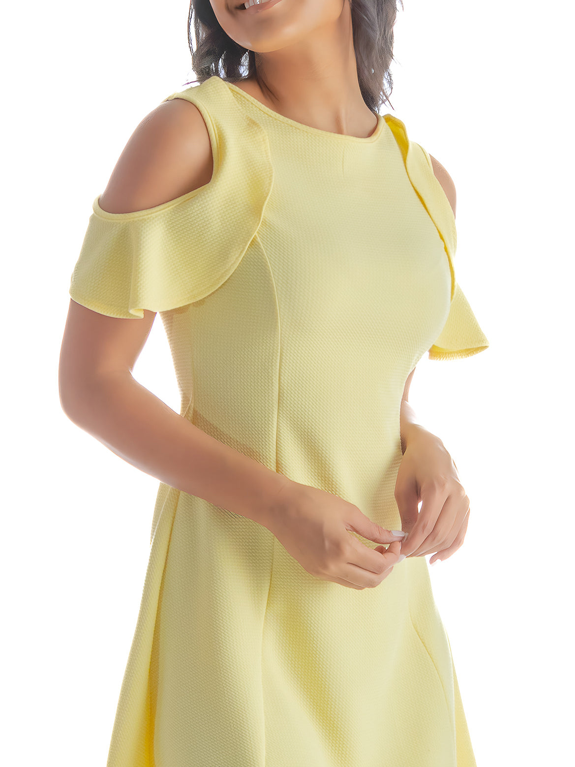 Ruffle Cold Shoulder A Line Knee Length Dress