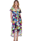 Womens Colorful Floral V Neck Belted High Low Faux Wrap Dress