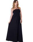 Womens Pleated A Line Strapless Maxi Dress With Pockets