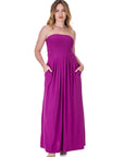 Womens Pleated A Line Strapless Maxi Dress With Pockets