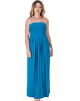 Womens Pleated A Line Strapless Maxi Dress With Pockets