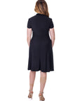 Womens Short Sleeve Knee Length V Neck Rouched Wrap Dress