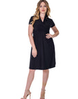Womens Short Sleeve Knee Length V Neck Rouched Wrap Dress