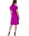 Womens Short Sleeve Knee Length V Neck Rouched Wrap Dress