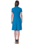 Womens Short Sleeve Knee Length V Neck Rouched Wrap Dress