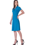 Womens Short Sleeve Knee Length V Neck Rouched Wrap Dress