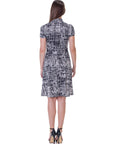Womens Print Short Sleeve Knee Length V Neck Rouched Wrap Dress