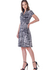 Womens Print Short Sleeve Knee Length V Neck Rouched Wrap Dress