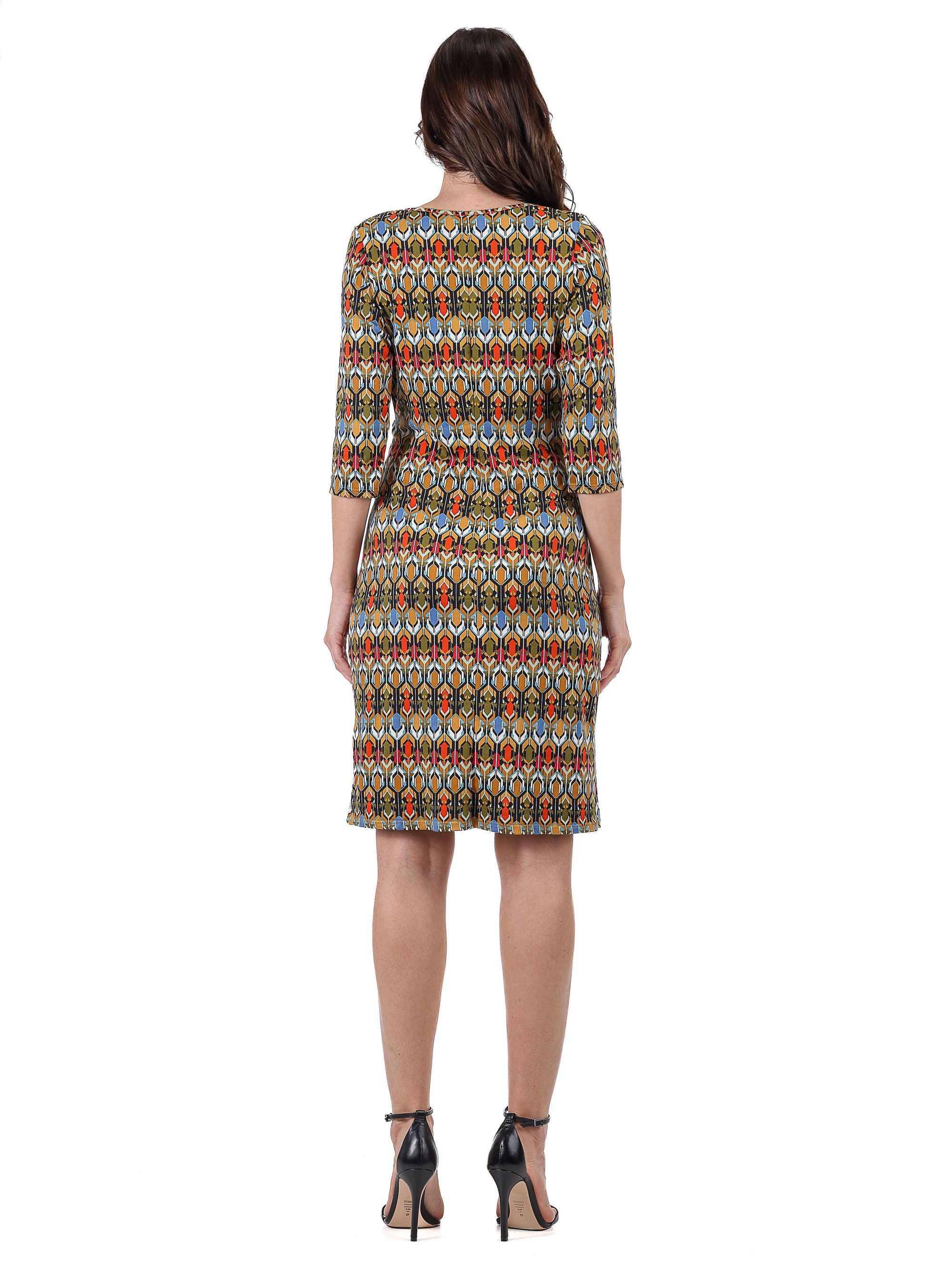 Fall Geometric Print Knee Length Faux Wrap Dress