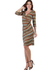 Fall Geometric Print Knee Length Faux Wrap Dress