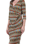Fall Geometric Print Knee Length Faux Wrap Dress
