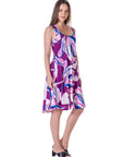 Womens Purple Floral Sleeveless Knee Length Tank Swing Dress