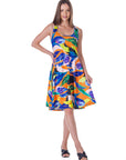 Womens Multicolor Sleeveless Knee Length Tank Swing Dress