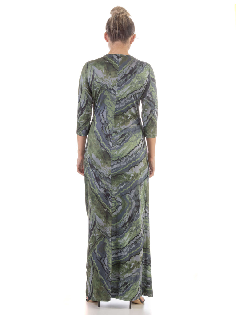24seven Comfort Appare Green Faux Wrap Side Slit Plus Size Maxi Dress