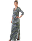 24seven Comfort Appare Green Faux Wrap Side Slit Plus Size Maxi Dress