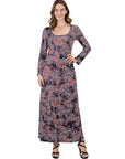 Long Sleeve Black Paisley A Line Maxi Dress