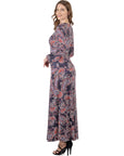 Long Sleeve Black Paisley A Line Maxi Dress