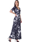 Womens  Black and White Elbow Sleeve Casual A Line Maxi Dress