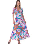Womens Pink Floral Elbow Sleeve Casual A Line Maxi Dress