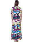 Womens Multicolor Floral Print Elbow Sleeve Casual A Line Maxi Dress