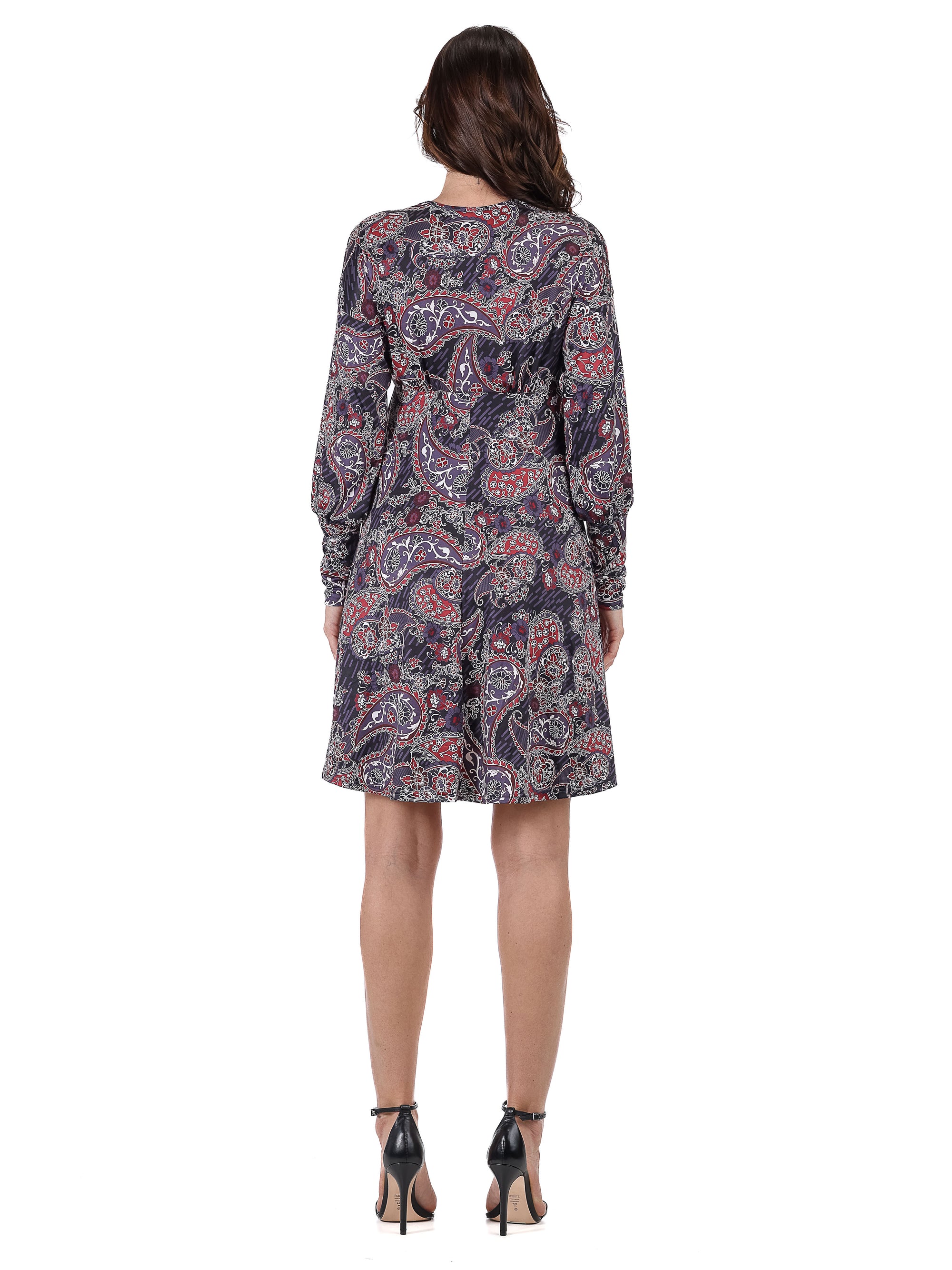 Grey Paisley Dolman Long Sleeve Cocktail Dress