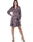 Grey Paisley Dolman Long Sleeve Cocktail Dress