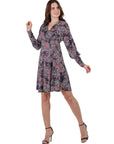 Grey Paisley Dolman Long Sleeve Cocktail Dress