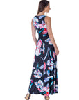 Womens Black Floral Print Scoop Neck A Line Sleeveless Maxi Dress