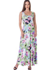Womens Pastel Floral Scoop Neck A Line Sleeveless Maxi Dress