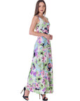 Womens Pastel Floral Scoop Neck A Line Sleeveless Maxi Dress