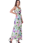 Womens Pastel Floral Scoop Neck A Line Sleeveless Maxi Dress