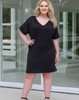 Plus Size Solid Color Loose Fit V Neck T Shirt Style Knee Length Dress