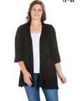 Elbow Length Sleeve Open Front Plus Size Cardigan