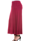 Womens Elastic Waist Solid Color Maxi Skirt