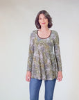 Army Green Paisley Long Sleeve Tunic Top