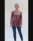 Brown Scoop Neck Long Sleeve Tunic Top