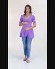 Quarter Sleeve Maternity Tunic Top with Button Detail