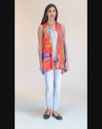Orange Tie Dye Sleeveless Open Front Shrug Vest