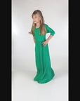 24seven Comfort Apparel Girls Three Quarter Sleeve Pleated Maxi Dress Machine Washable
