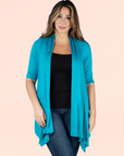 Elbow Length Sleeve Open Front Plus Size Cardigan